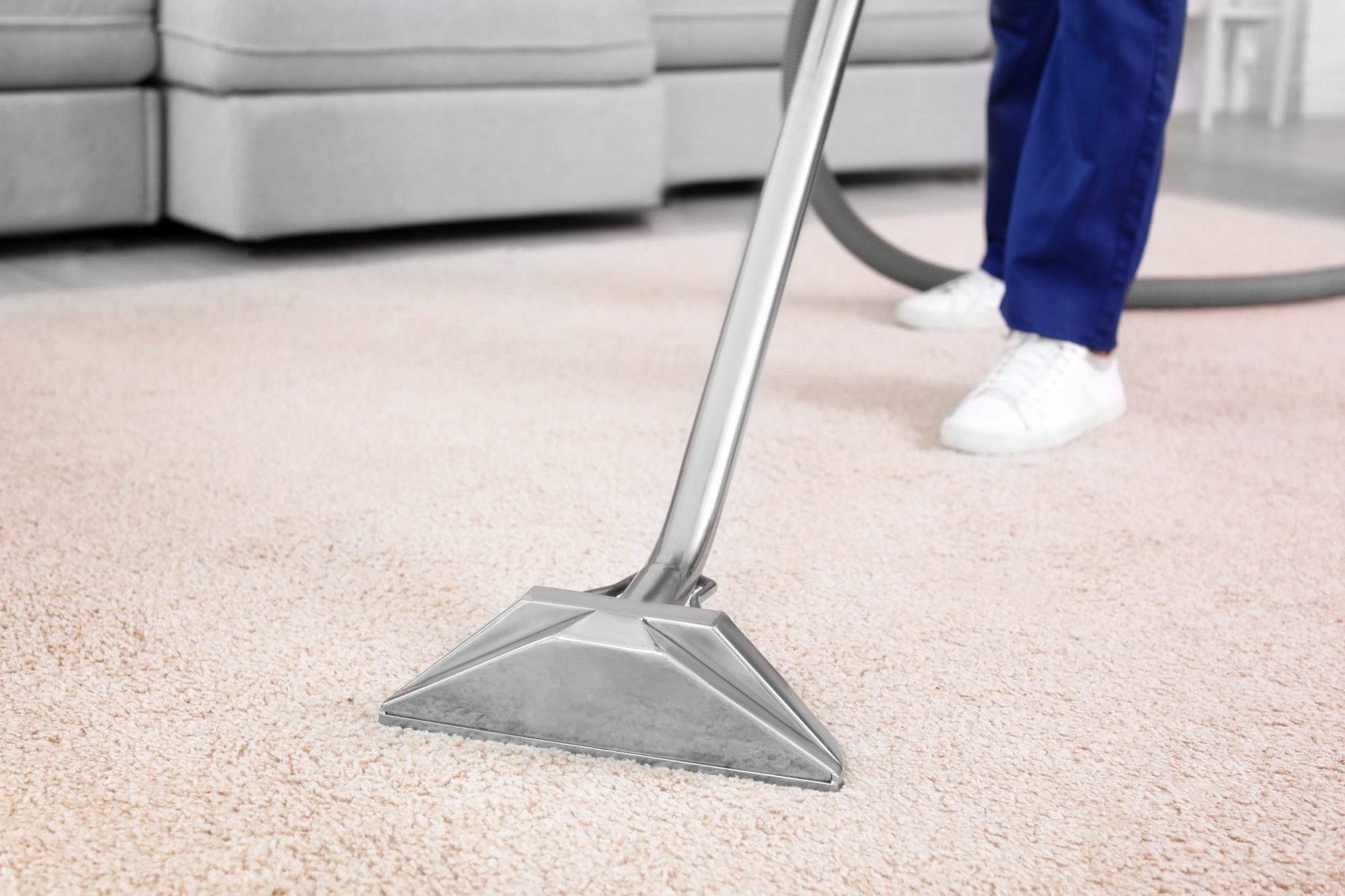 worker removing dirt from carpet